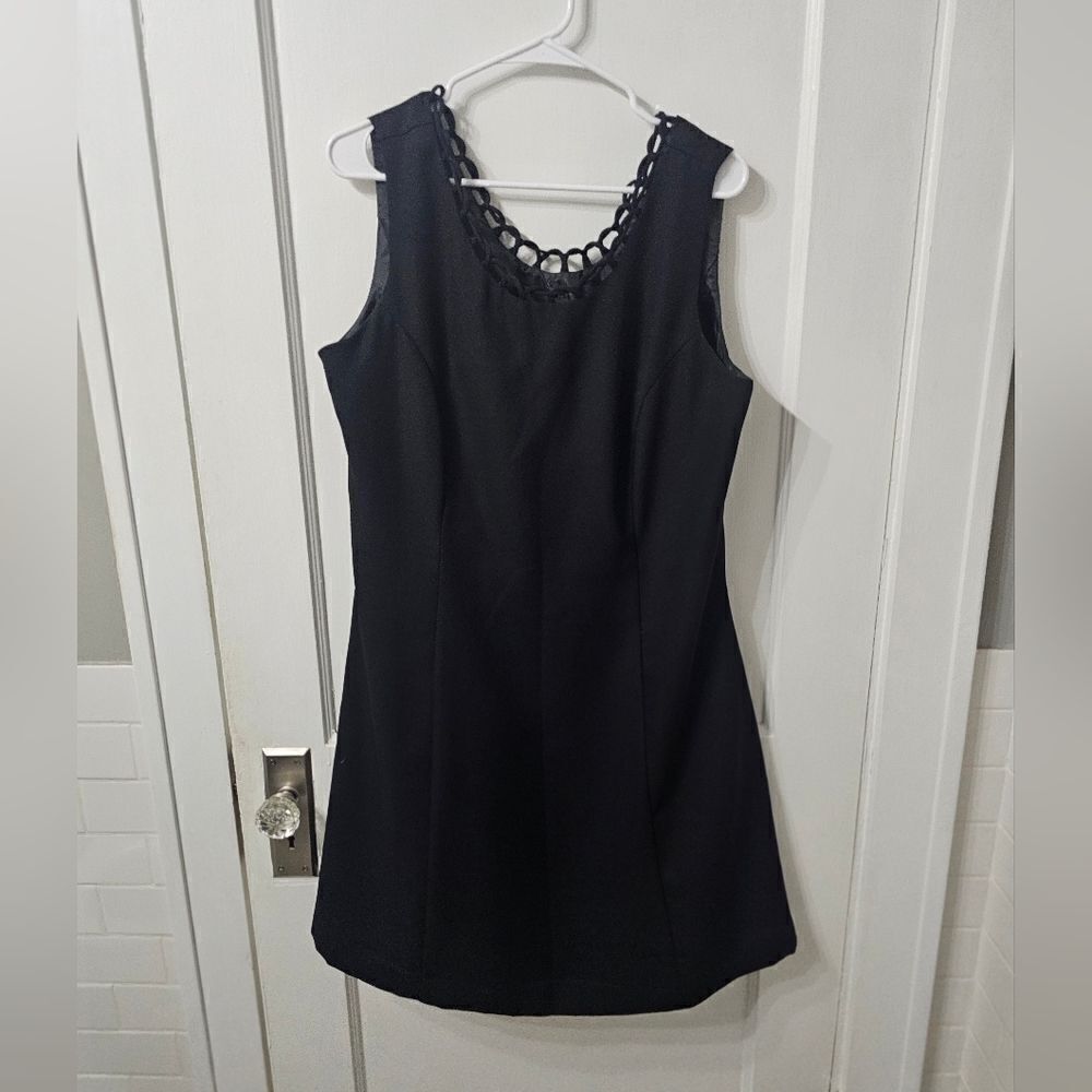 John Roberts Vintage classic black dress with scalloped neck line